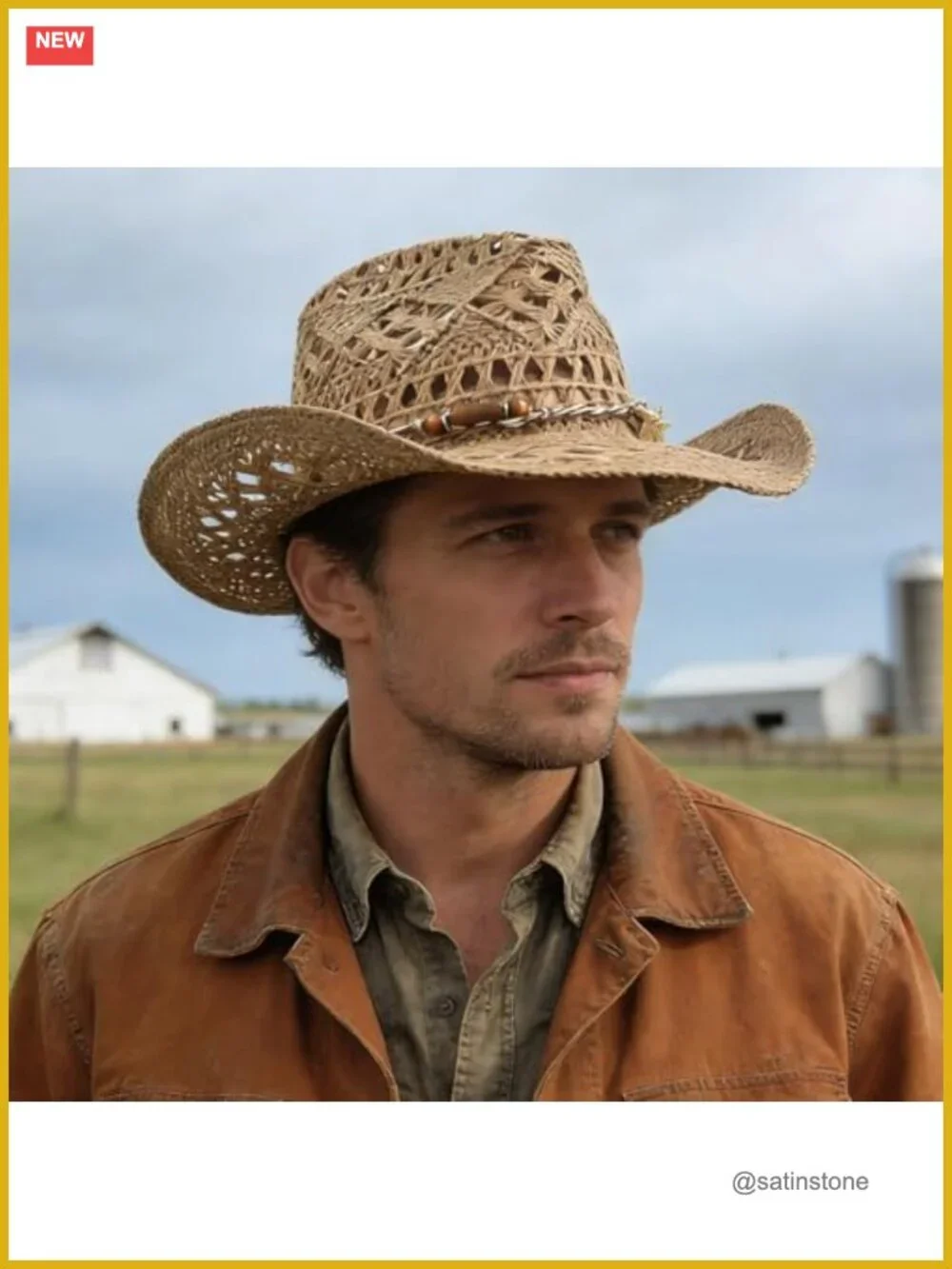 Straw Cowboy Hat Woven Cowgirl Western Sun Hat